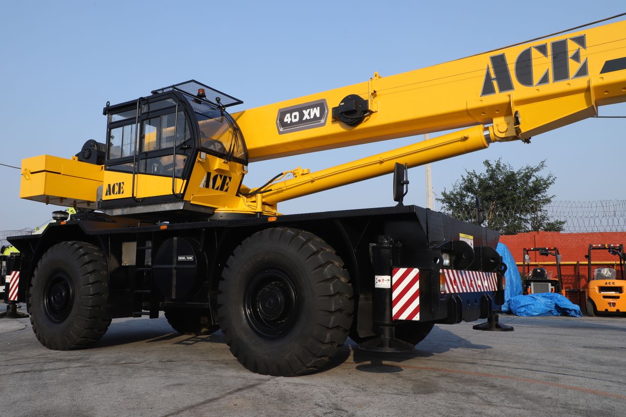 about-01 ACE 40 XW crane displayed at a construction site in Faridabad, Haryana, India.